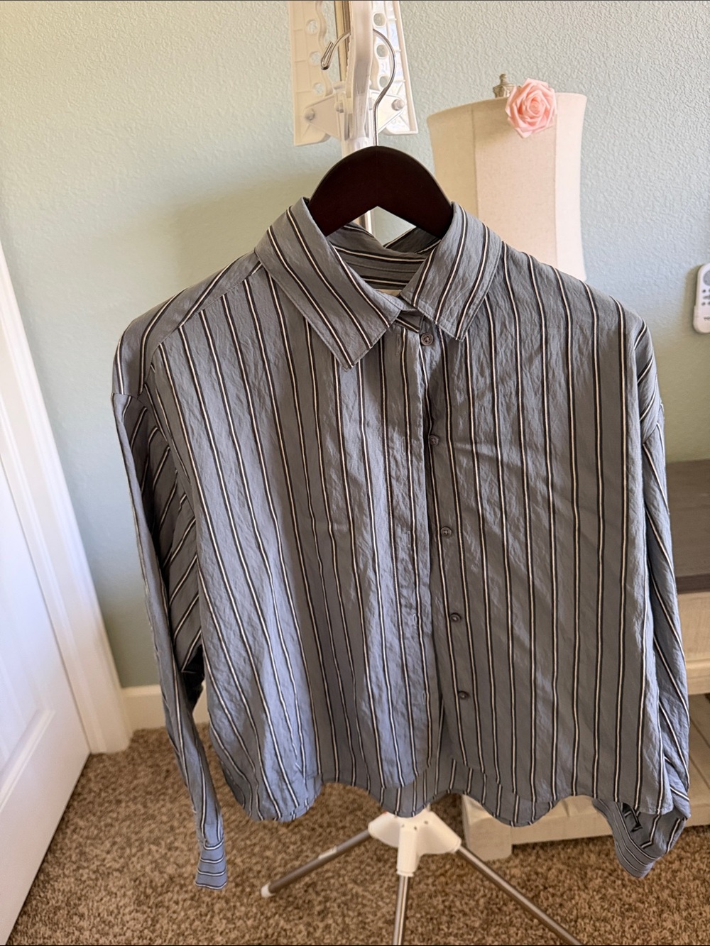 Women's Striped Button-Up Blouse - Gray